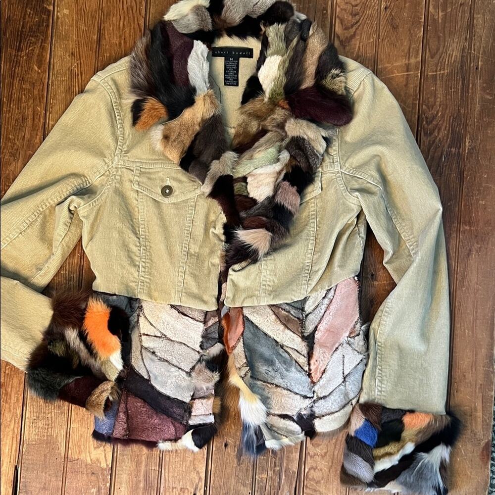 Vintage 90s Women’s Sheri Bodell jacket Multicolor Fur Trim corduroy